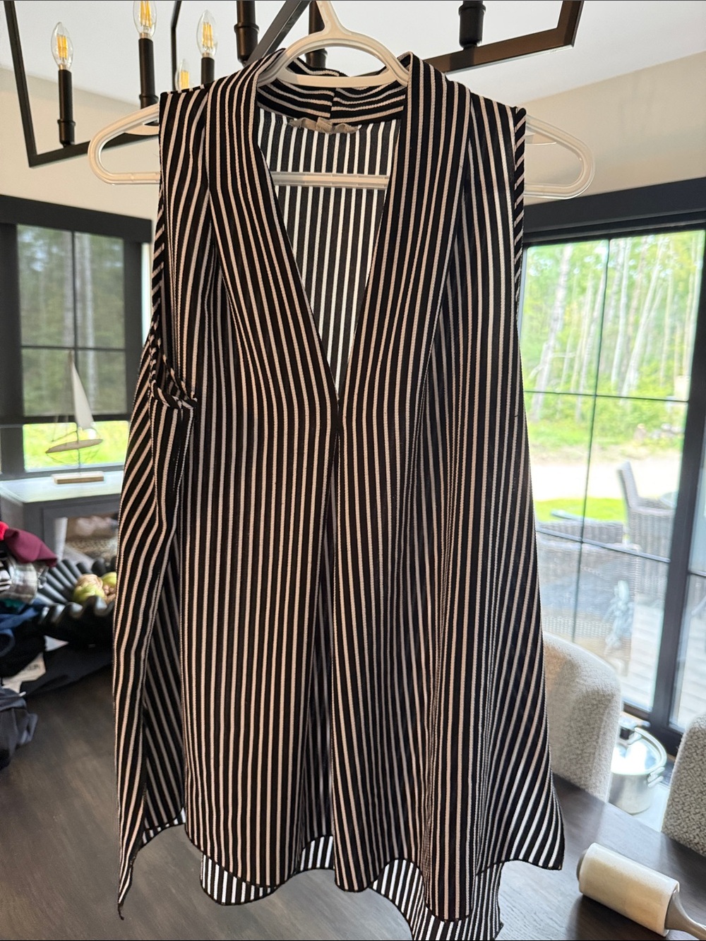 Striped Sleeveless V-Neck Women's Dress top - Black & White
